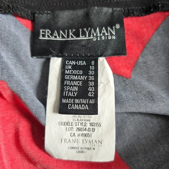 Frank Lyman Design Wide Leg Pants Woman Size 8 Red Black White Abstract Floral - Picture 3 of 11